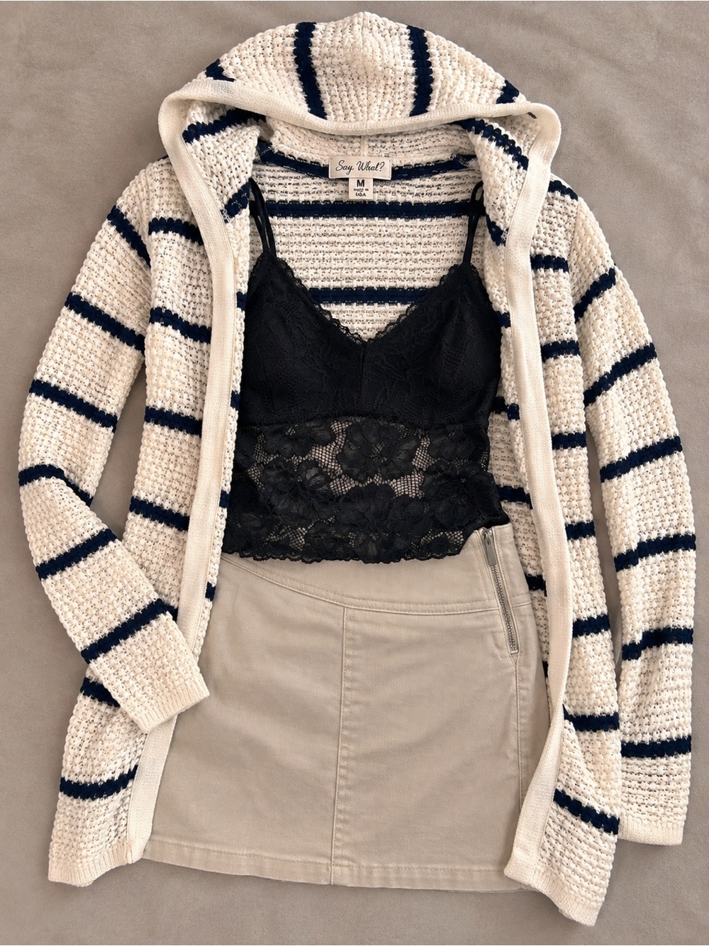 Say What? Cream & Navy Striped Hooded Cardigan